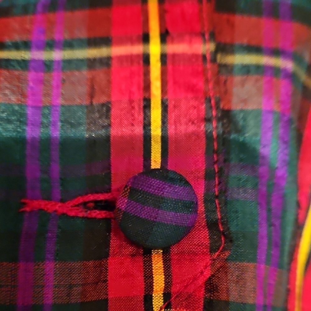 Vintage Red, Black, Green, Yellow, Purple Plaid Vest, Sz L, Velvet Collar, EUC! - Picture 9 of 11